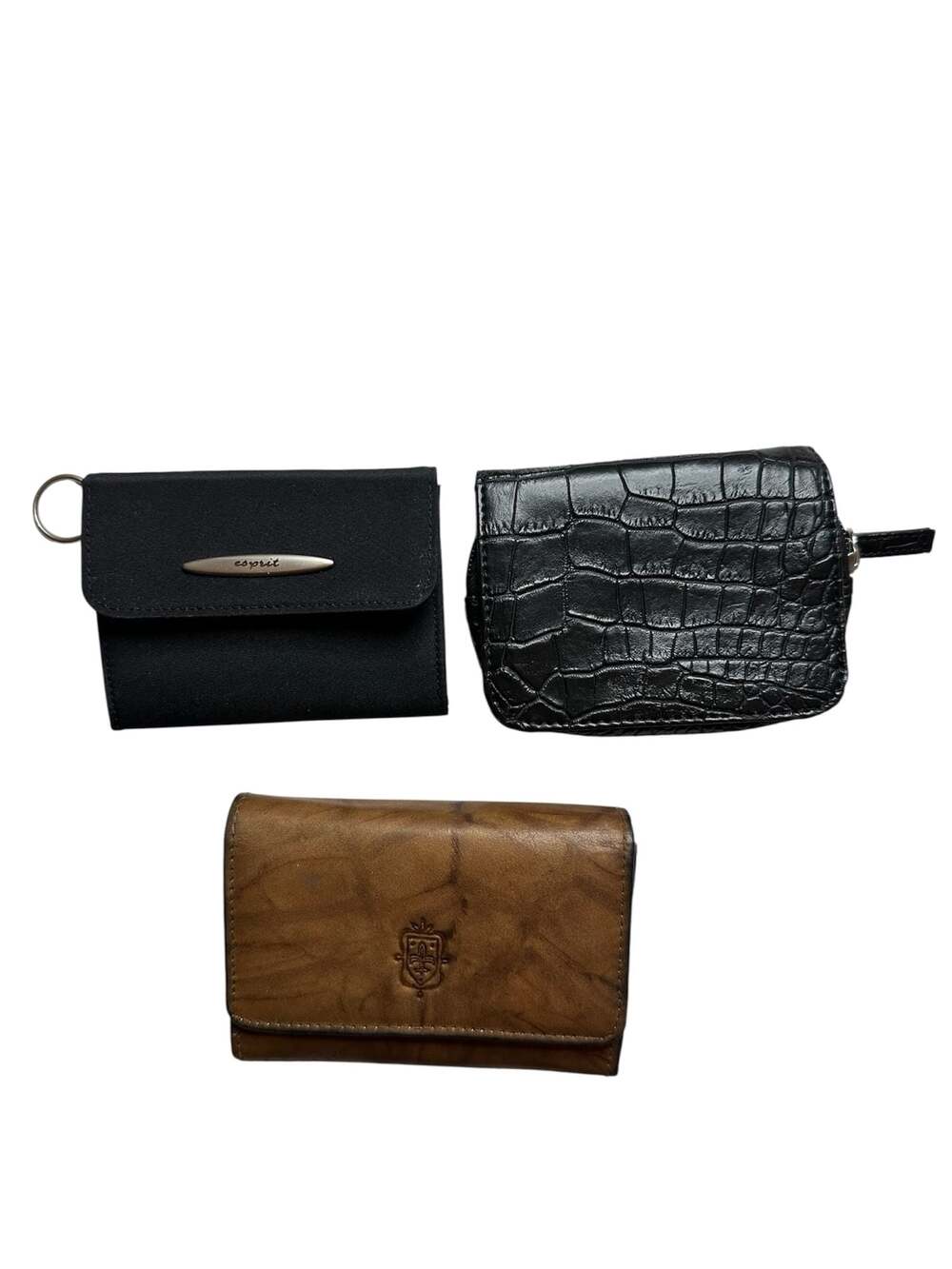 Lot of 3 Assorted Wallets: Esprit, Black Croc-Embossed, and Brown Genuine Leathe